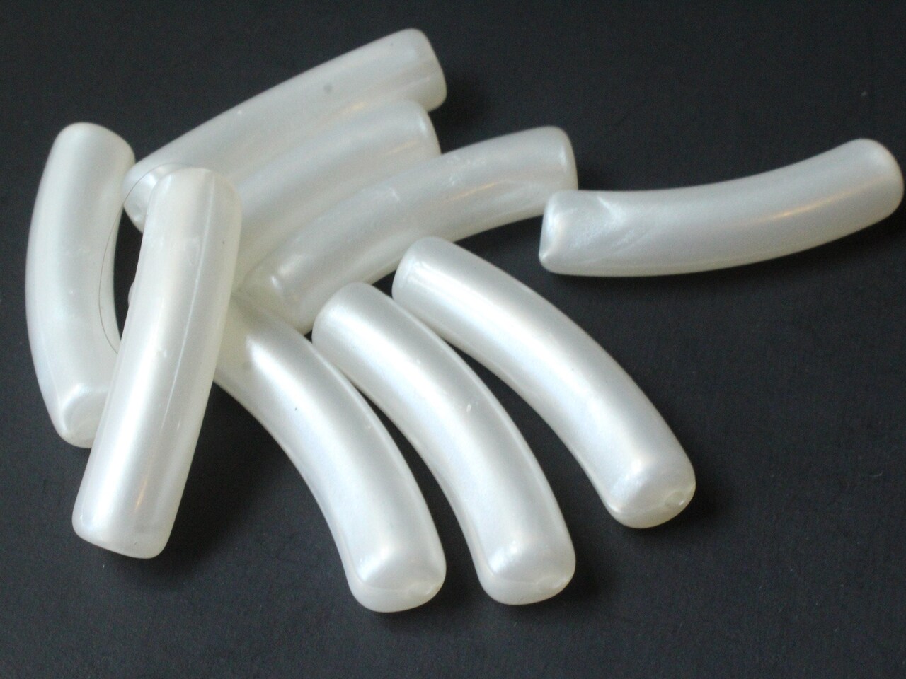 9 34mm Bent Tube Vintage Cultura Plastic Pearl Beads Made in Japan